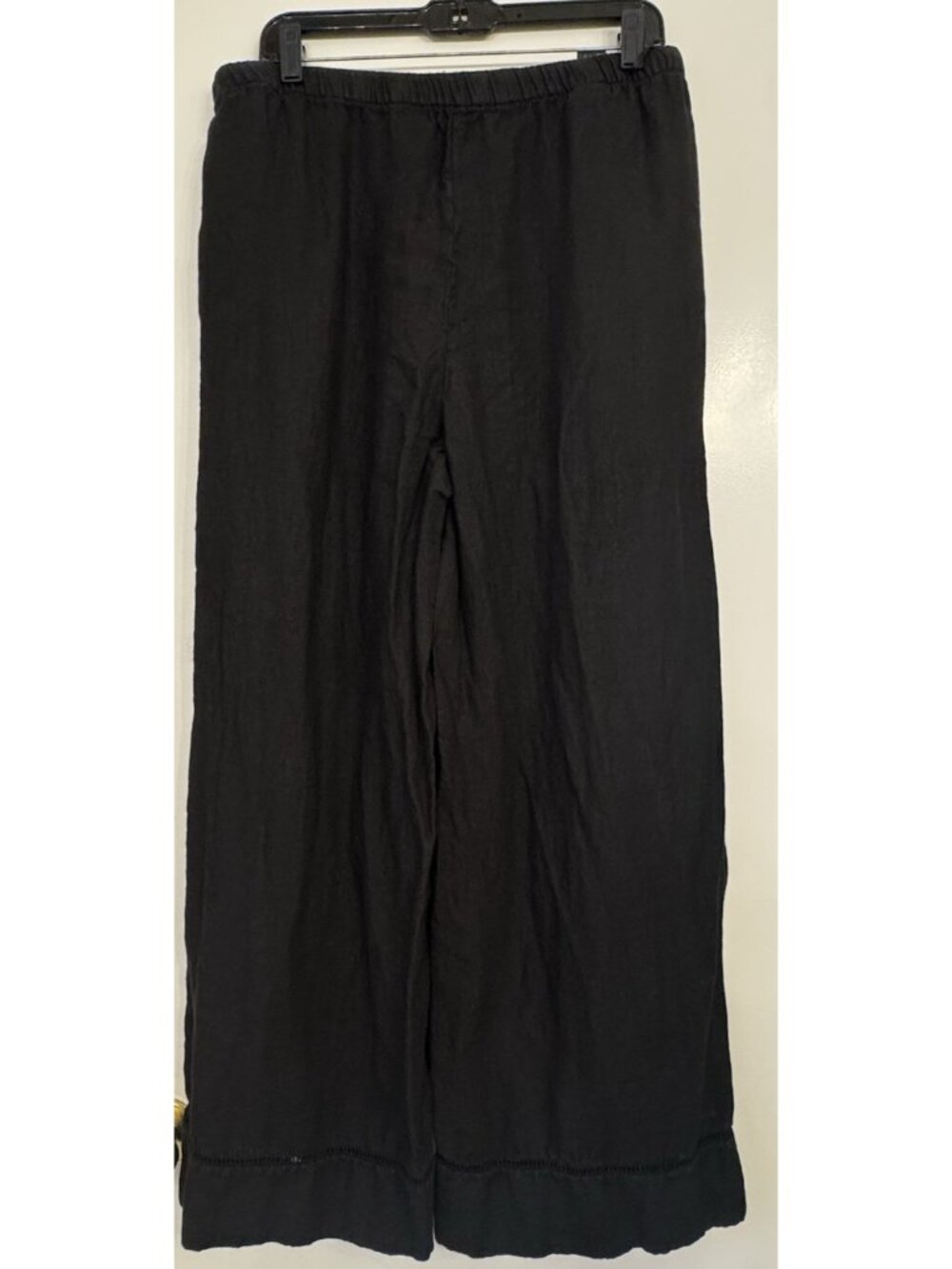 Zara Women Linen Black Wide Leg Pull On Large Pants Split Open Knit Crochet Hem - Picture 11 of 12